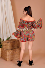 Women Silk Top Shorts Set