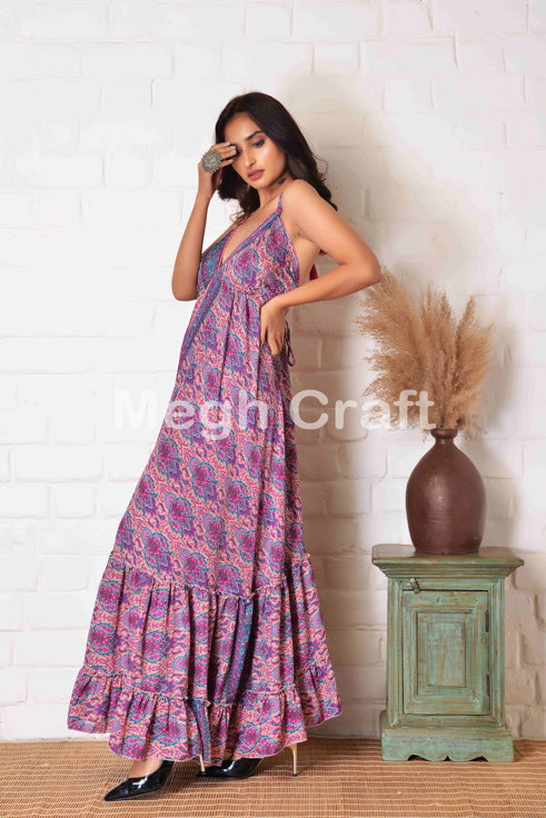 Robe longue en soie indienne violette