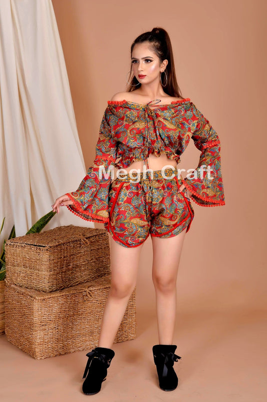 Women Silk Top Shorts Set