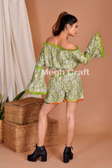 Boho Fashion Silk Top Shorts Set