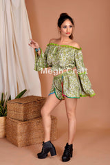 Boho Fashion Silk Top Shorts Set