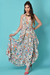 Floral White Uno Silk Maxi Dress