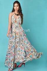 Floral White Uno Silk Maxi Dress