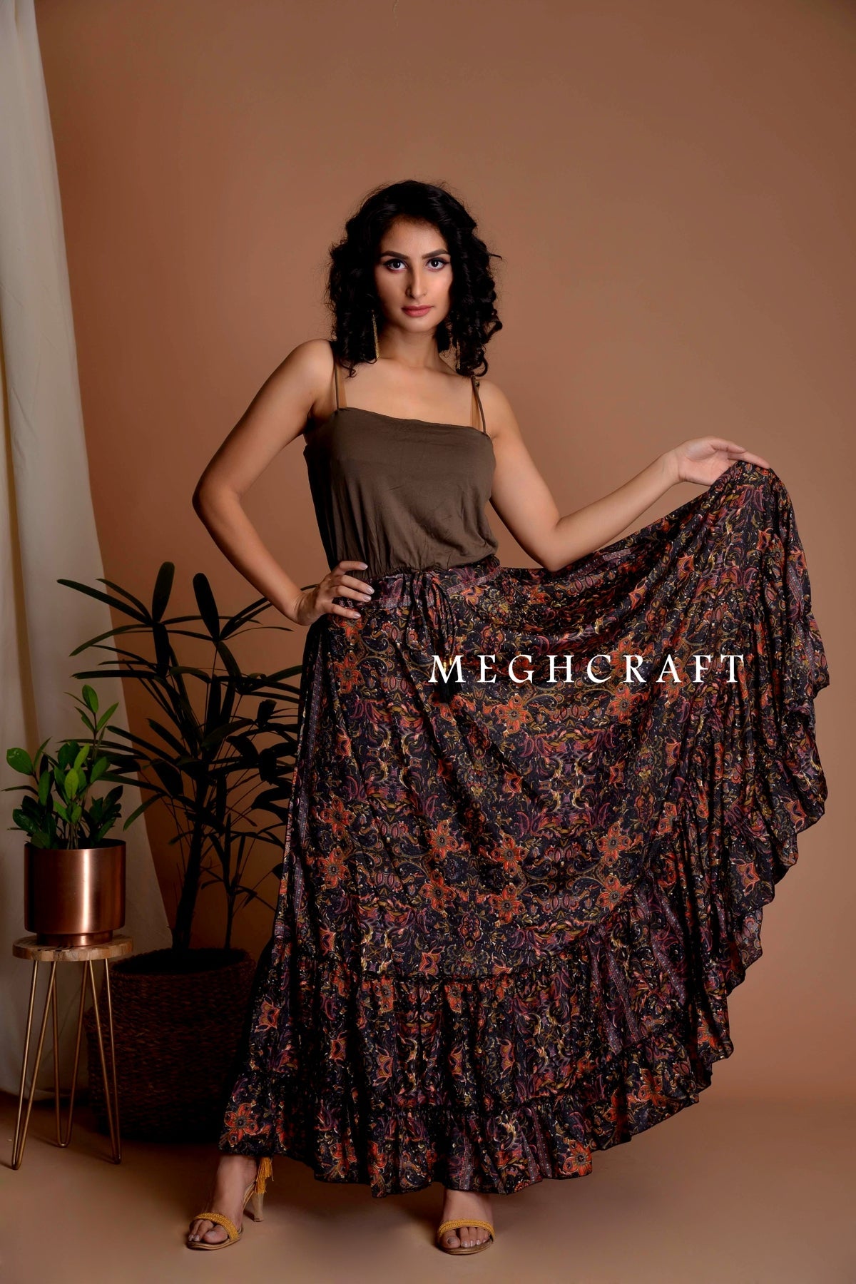 Boho Black Silk Skirt