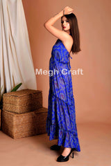 Blue Bandhani Style Halter Dress