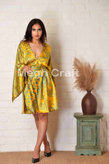 Bohemian Yellow Silk Mini Dress