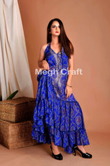 Robe dos nu style Bandhani bleue