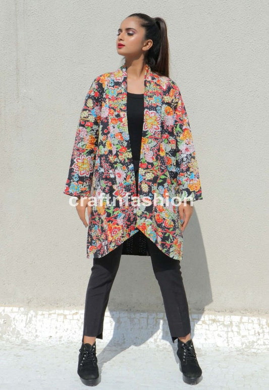 Manteau brodé floral Kantha