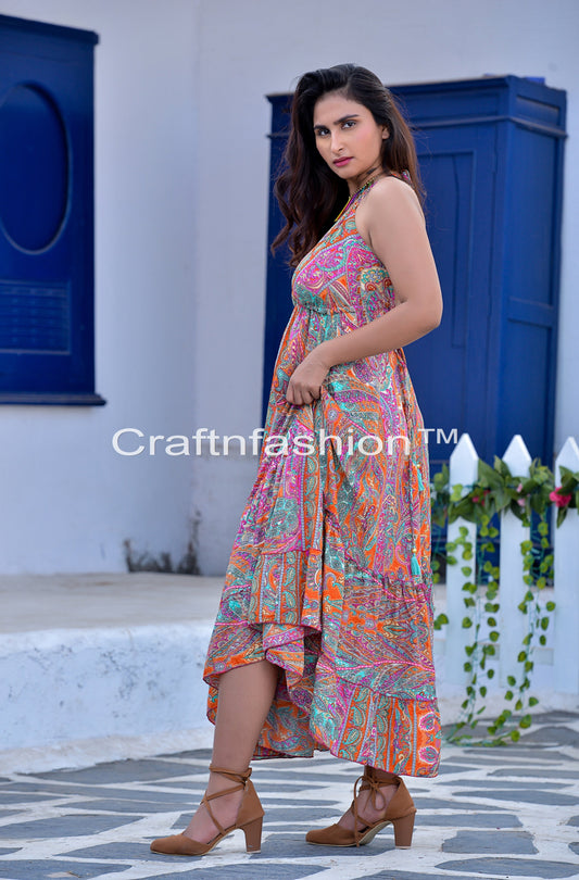 Paisley Print Multi Silk Maxi Dress