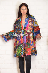 Kimono court imprimé patchwork Kantha