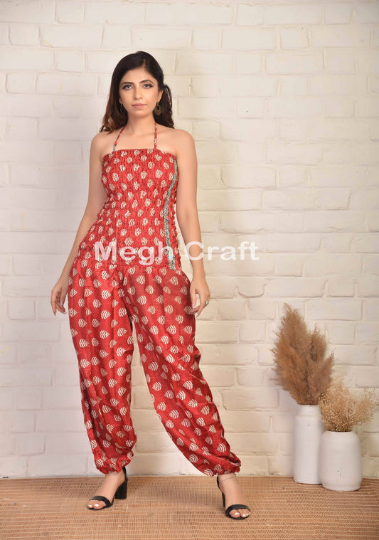 Silk Smocked Halter Jumpsuit