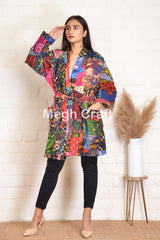 Kimono court imprimé patchwork Kantha