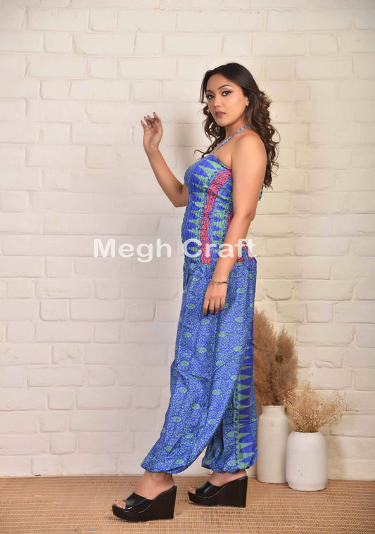 Blue Recycle Silk Jumpsuit