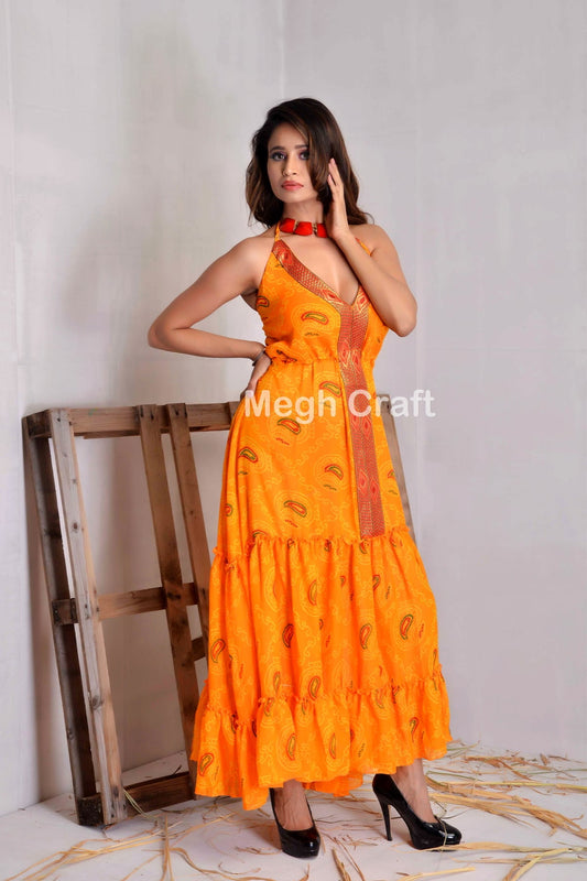 Bandhni Chiffon Halter Dress