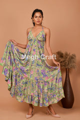 Beach Wear Floral Silk Maxi Dress