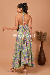 Beach Wear Floral Silk Maxi Dress