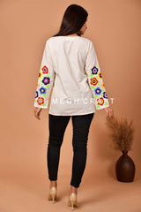 Floral Embroidery White Top