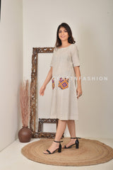 Women Beige Khadi Dress Tunic