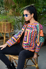 Bohemian Applique Work Bomber jacket