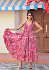 Women Pink Silk Maxi Dress