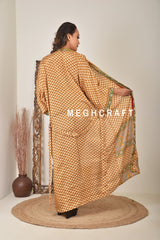 Mustard Block Print Silk Kimono Robe