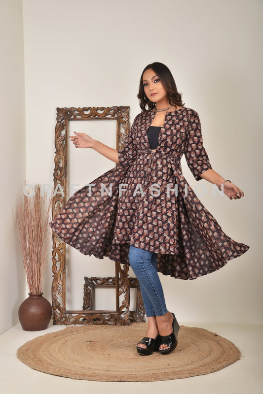 Designer Block Printed Shrug Dress