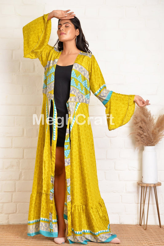 Yellow Silk Frilled Kimono