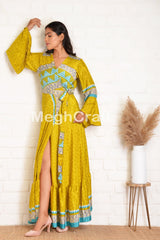 Yellow Silk Frilled Kimono