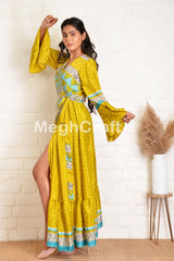 Yellow Silk Frilled Kimono