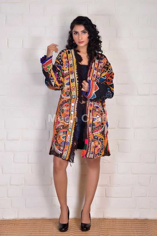 Kutch Mirrorwork Wool Kimono Jacket