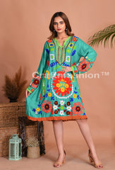 Robe tunique en rayonne turquoise