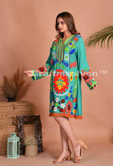 Robe tunique en rayonne turquoise