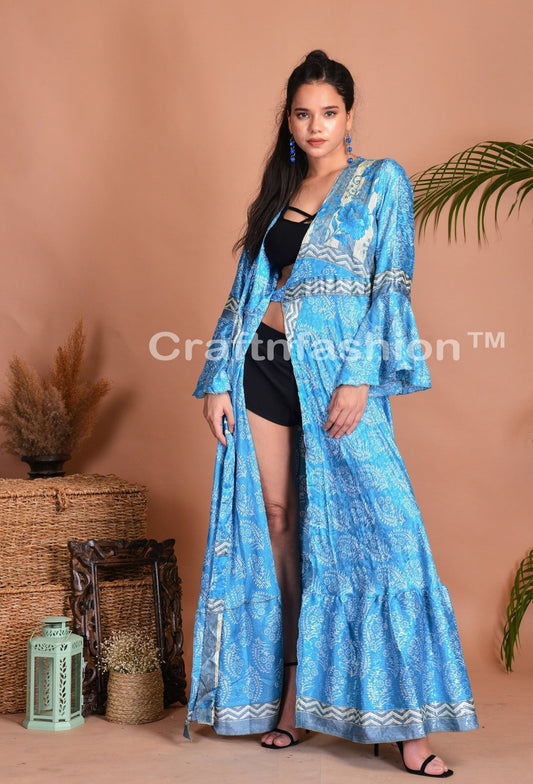 Bata de kimono de ropa de playa azul