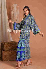 Blue Paisley Silk Bikini Coverup