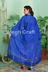 Kimono brodé en soie indienne bleue