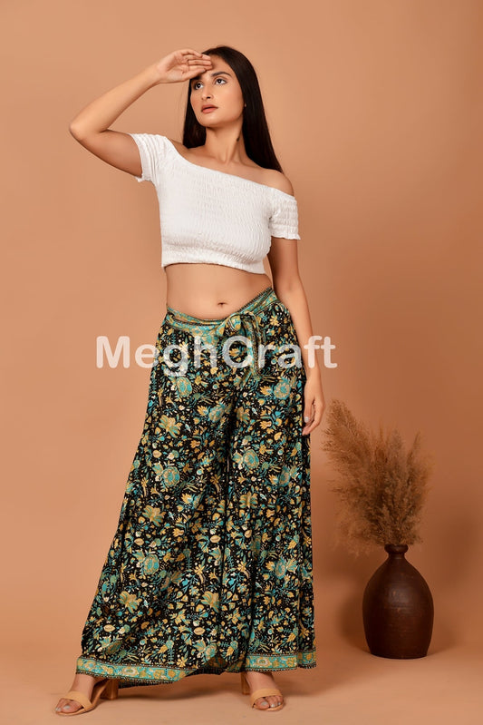 Zigzag Cut Silk Pant With Belt