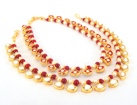 Meenakari Pearl Kundan Anklets