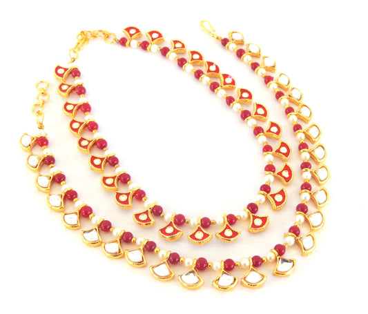 Meenakari Pearl Kundan Anklets