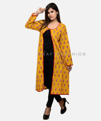 Yellow Cotton Block Printed Shrug