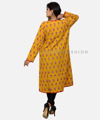 Yellow Cotton Block Printed Shrug