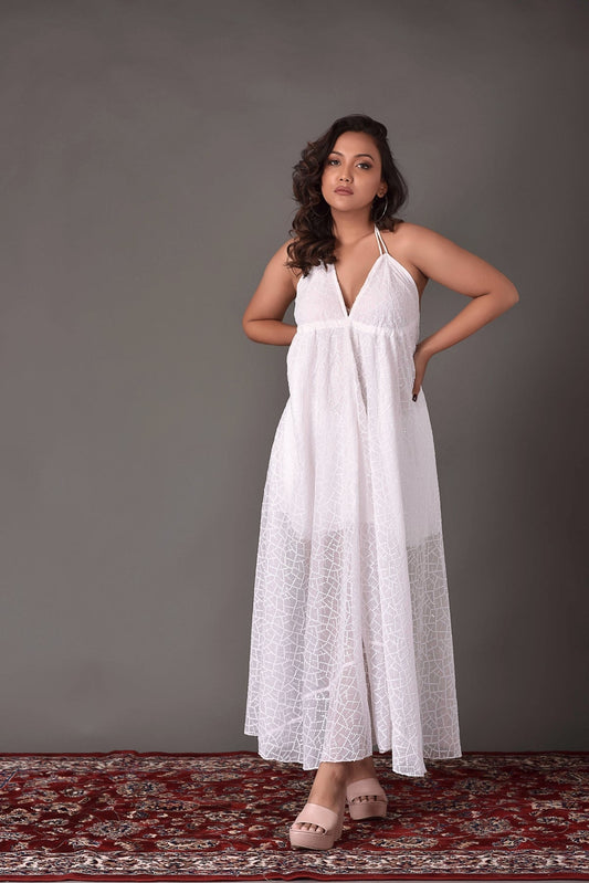 Robe longue blanche scintillante