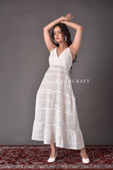 Beach Wear White Schiffli Dress