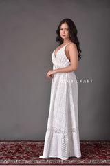 White Schiffli Halter Maxi Dress