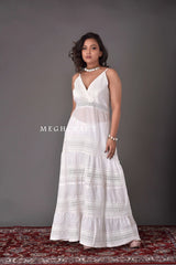 White Schiffli Smocked Maxi Dress