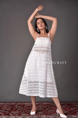 White Spaghetti Style Schiffli  Dress