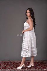 White Spaghetti Style Schiffli  Dress