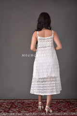 White Spaghetti Style Schiffli  Dress