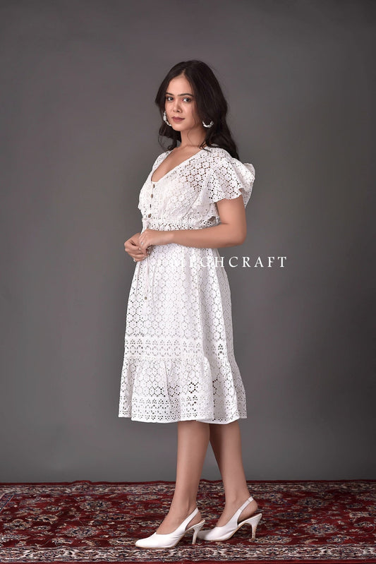 Vestido midi blanco Schiffli