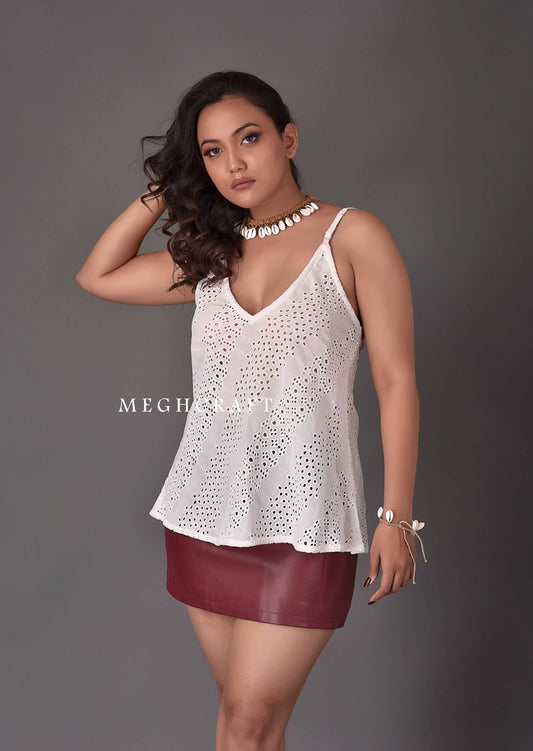 Women's White Schiffli Top