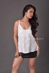 White Beach Wear Schiffli Top